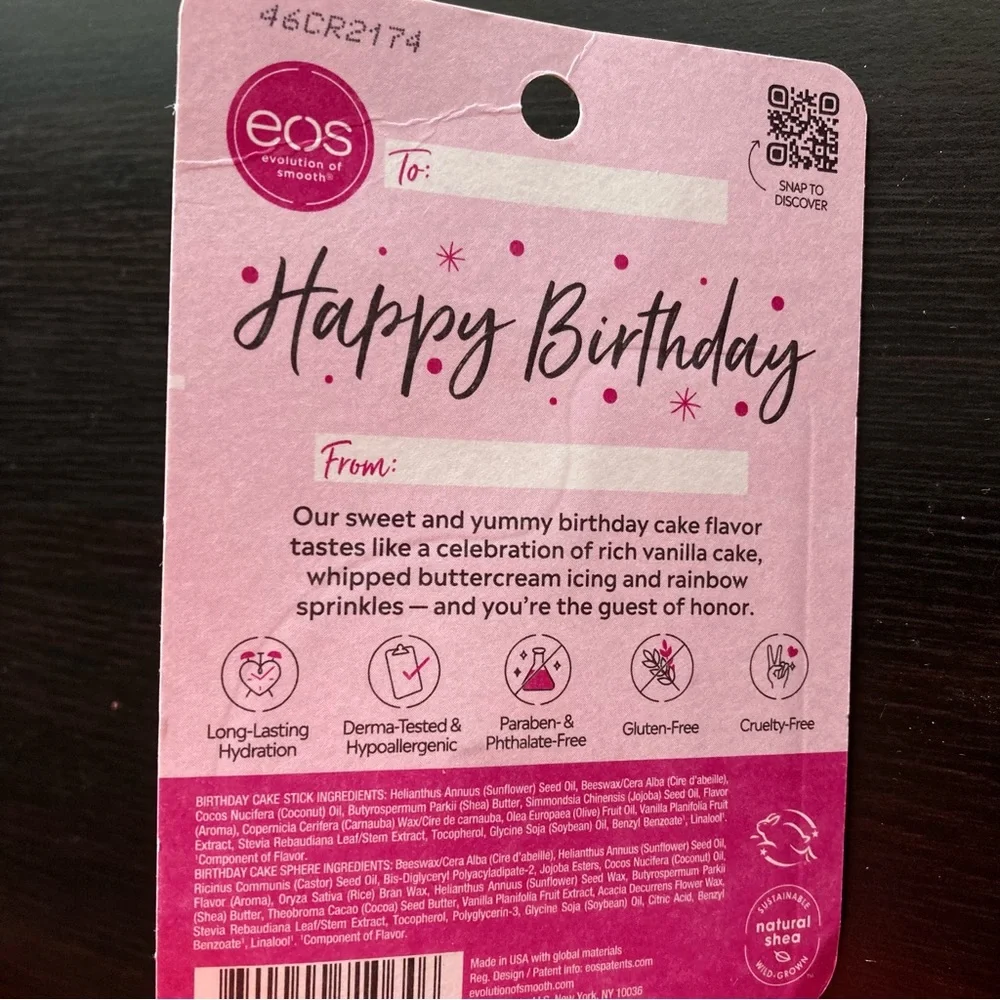 NWT EOS Super Soft Shea Lip Balm- Birthday Cake, Long-Lasting Hydration